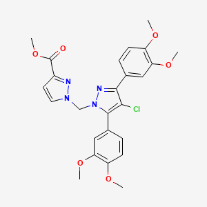 molecular formula C25H25ClN4O6 B10923101 methyl 1-{[4-chloro-3,5-bis(3,4-dimethoxyphenyl)-1H-pyrazol-1-yl]methyl}-1H-pyrazole-3-carboxylate 