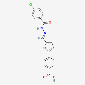 molecular formula C19H13ClN2O4 B10923136 4-{5-[(E)-{2-[(4-chlorophenyl)carbonyl]hydrazinylidene}methyl]furan-2-yl}benzoic acid 