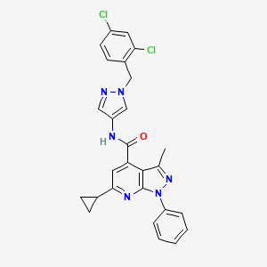 molecular formula C27H22Cl2N6O B10923142 6-cyclopropyl-N-[1-(2,4-dichlorobenzyl)-1H-pyrazol-4-yl]-3-methyl-1-phenyl-1H-pyrazolo[3,4-b]pyridine-4-carboxamide 