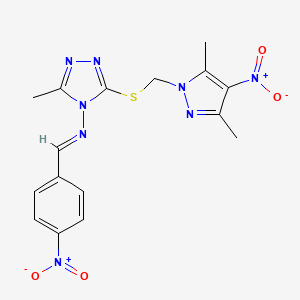 3-{[(3,5-dimethyl-4-nitro-1H-pyrazol-1-yl)methyl]sulfanyl}-5-methyl-N-[(E)-(4-nitrophenyl)methylidene]-4H-1,2,4-triazol-4-amine