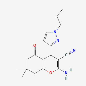 molecular formula C18H22N4O2 B10923194 2-Amino-7,7-dimethyl-5-oxo-4-(1-propyl-1H-pyrazol-3-yl)-5,6,7,8-tetrahydro-4H-chromene-3-carbonitrile 