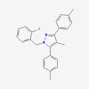 molecular formula C25H23FN2 B10923202 1-(2-fluorobenzyl)-4-methyl-3,5-bis(4-methylphenyl)-1H-pyrazole 