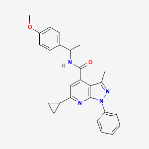 molecular formula C26H26N4O2 B10923208 6-cyclopropyl-N-[1-(4-methoxyphenyl)ethyl]-3-methyl-1-phenyl-1H-pyrazolo[3,4-b]pyridine-4-carboxamide 