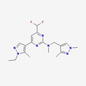 molecular formula C18H23F2N7 B10923218 4-(difluoromethyl)-N-[(1,3-dimethyl-1H-pyrazol-4-yl)methyl]-6-(1-ethyl-5-methyl-1H-pyrazol-4-yl)-N-methylpyrimidin-2-amine 