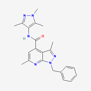 molecular formula C22H24N6O B10923230 1-benzyl-3,6-dimethyl-N-(1,3,5-trimethyl-1H-pyrazol-4-yl)-1H-pyrazolo[3,4-b]pyridine-4-carboxamide 