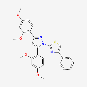 molecular formula C28H25N3O4S B10923261 2-[3,5-bis(2,4-dimethoxyphenyl)-1H-pyrazol-1-yl]-4-phenyl-1,3-thiazole 