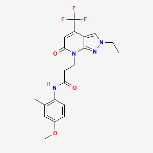 molecular formula C20H21F3N4O3 B10923386 3-[2-ethyl-6-oxo-4-(trifluoromethyl)-2,6-dihydro-7H-pyrazolo[3,4-b]pyridin-7-yl]-N-(4-methoxy-2-methylphenyl)propanamide 