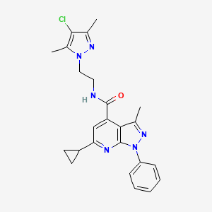 molecular formula C24H25ClN6O B10923394 N-[2-(4-chloro-3,5-dimethyl-1H-pyrazol-1-yl)ethyl]-6-cyclopropyl-3-methyl-1-phenyl-1H-pyrazolo[3,4-b]pyridine-4-carboxamide 