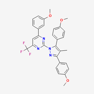 molecular formula C30H25F3N4O3 B10923417 2-[3,5-bis(4-methoxyphenyl)-4-methyl-1H-pyrazol-1-yl]-4-(3-methoxyphenyl)-6-(trifluoromethyl)pyrimidine 