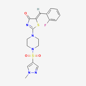 molecular formula C18H18FN5O3S2 B10923508 (5Z)-5-(2-fluorobenzylidene)-2-{4-[(1-methyl-1H-pyrazol-4-yl)sulfonyl]piperazin-1-yl}-1,3-thiazol-4(5H)-one 