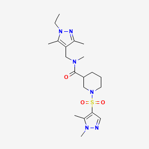 molecular formula C20H32N6O3S B10923546 1-[(1,5-dimethyl-1H-pyrazol-4-yl)sulfonyl]-N-[(1-ethyl-3,5-dimethyl-1H-pyrazol-4-yl)methyl]-N-methylpiperidine-3-carboxamide 