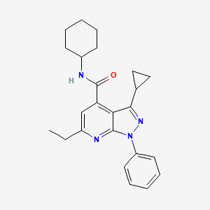 N-cyclohexyl-3-cyclopropyl-6-ethyl-1-phenyl-1H-pyrazolo[3,4-b]pyridine-4-carboxamide