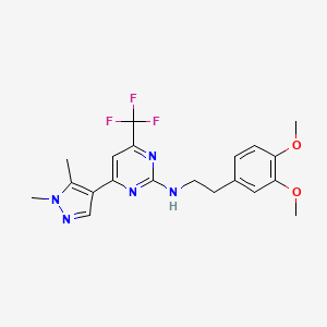 molecular formula C20H22F3N5O2 B10923646 N-[2-(3,4-dimethoxyphenyl)ethyl]-4-(1,5-dimethyl-1H-pyrazol-4-yl)-6-(trifluoromethyl)pyrimidin-2-amine 