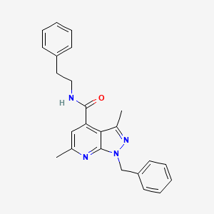 molecular formula C24H24N4O B10923654 1-benzyl-3,6-dimethyl-N-(2-phenylethyl)-1H-pyrazolo[3,4-b]pyridine-4-carboxamide 