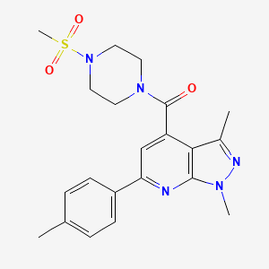 molecular formula C21H25N5O3S B10923685 [1,3-dimethyl-6-(4-methylphenyl)-1H-pyrazolo[3,4-b]pyridin-4-yl][4-(methylsulfonyl)piperazin-1-yl]methanone 