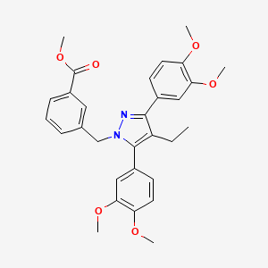 molecular formula C30H32N2O6 B10923714 methyl 3-{[3,5-bis(3,4-dimethoxyphenyl)-4-ethyl-1H-pyrazol-1-yl]methyl}benzoate 