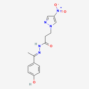 molecular formula C14H15N5O4 B10923811 N'-[(1E)-1-(4-hydroxyphenyl)ethylidene]-3-(4-nitro-1H-pyrazol-1-yl)propanehydrazide 