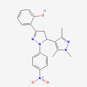 molecular formula C21H21N5O3 B10923882 2-[1-(4-Nitrophenyl)-5-(1,3,5-trimethyl-1H-pyrazol-4-YL)-4,5-dihydro-1H-pyrazol-3-YL]phenol 