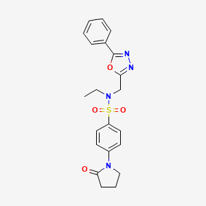 molecular formula C21H22N4O4S B10923885 N-ethyl-4-(2-oxopyrrolidin-1-yl)-N-[(5-phenyl-1,3,4-oxadiazol-2-yl)methyl]benzenesulfonamide 