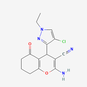 2-Amino-4-(4-chloro-1-ethyl-1H-pyrazol-3-YL)-5-oxo-5,6,7,8-tetrahydro-4H-chromen-3-YL cyanide