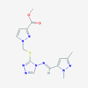 methyl 1-{[(4-{[(E)-(1,3-dimethyl-1H-pyrazol-5-yl)methylidene]amino}-4H-1,2,4-triazol-3-yl)sulfanyl]methyl}-1H-pyrazole-3-carboxylate