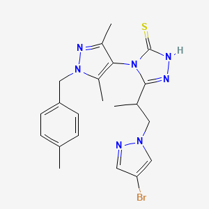 molecular formula C21H24BrN7S B10923968 5-[1-(4-bromo-1H-pyrazol-1-yl)propan-2-yl]-4-[3,5-dimethyl-1-(4-methylbenzyl)-1H-pyrazol-4-yl]-4H-1,2,4-triazole-3-thiol 