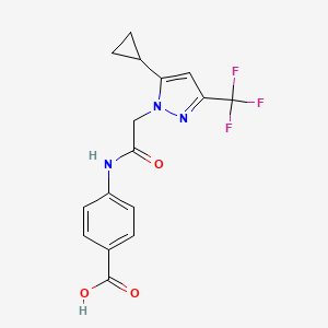 molecular formula C16H14F3N3O3 B10923988 4-({[5-cyclopropyl-3-(trifluoromethyl)-1H-pyrazol-1-yl]acetyl}amino)benzoic acid 