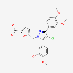 molecular formula C26H25ClN2O7 B10924031 methyl 5-{[4-chloro-3,5-bis(3,4-dimethoxyphenyl)-1H-pyrazol-1-yl]methyl}furan-2-carboxylate 