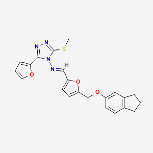 N-[(E)-{5-[(2,3-dihydro-1H-inden-5-yloxy)methyl]furan-2-yl}methylidene]-3-(furan-2-yl)-5-(methylsulfanyl)-4H-1,2,4-triazol-4-amine