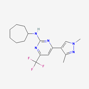 molecular formula C17H22F3N5 B10924066 N-cycloheptyl-4-(1,3-dimethyl-1H-pyrazol-4-yl)-6-(trifluoromethyl)pyrimidin-2-amine 