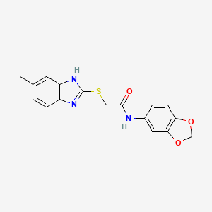 molecular formula C17H15N3O3S B10924077 N-(1,3-benzodioxol-5-yl)-2-[(5-methyl-1H-benzimidazol-2-yl)sulfanyl]acetamide 