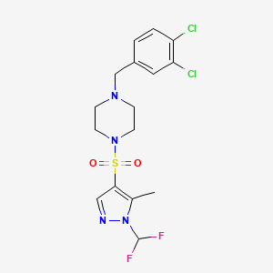 molecular formula C16H18Cl2F2N4O2S B10924160 1-(3,4-dichlorobenzyl)-4-{[1-(difluoromethyl)-5-methyl-1H-pyrazol-4-yl]sulfonyl}piperazine 