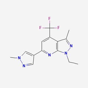 molecular formula C14H14F3N5 B10924261 1-ethyl-3-methyl-6-(1-methyl-1H-pyrazol-4-yl)-4-(trifluoromethyl)-1H-pyrazolo[3,4-b]pyridine 