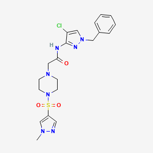 molecular formula C20H24ClN7O3S B10924279 N-(1-benzyl-4-chloro-1H-pyrazol-3-yl)-2-{4-[(1-methyl-1H-pyrazol-4-yl)sulfonyl]piperazin-1-yl}acetamide 