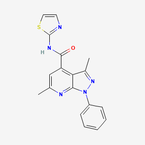 molecular formula C18H15N5OS B10924285 3,6-dimethyl-1-phenyl-N-(1,3-thiazol-2-yl)-1H-pyrazolo[3,4-b]pyridine-4-carboxamide 