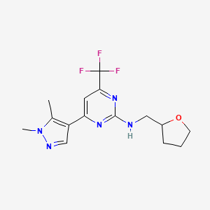 molecular formula C15H18F3N5O B10924301 4-(1,5-dimethyl-1H-pyrazol-4-yl)-N-(tetrahydrofuran-2-ylmethyl)-6-(trifluoromethyl)pyrimidin-2-amine 