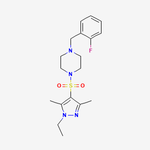 molecular formula C18H25FN4O2S B10924314 1-[(1-ethyl-3,5-dimethyl-1H-pyrazol-4-yl)sulfonyl]-4-(2-fluorobenzyl)piperazine 