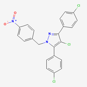 molecular formula C22H14Cl3N3O2 B10924347 4-chloro-3,5-bis(4-chlorophenyl)-1-(4-nitrobenzyl)-1H-pyrazole 