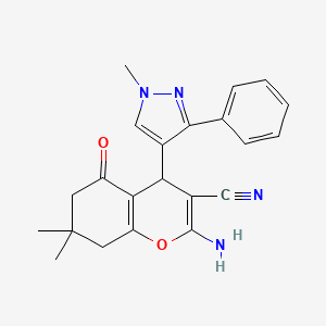 2-Amino-7,7-dimethyl-4-(1-methyl-3-phenyl-1H-pyrazol-4-YL)-5-oxo-5,6,7,8-tetrahydro-4H-chromen-3-YL cyanide