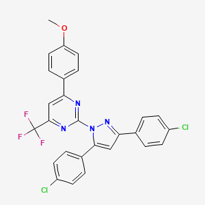 molecular formula C27H17Cl2F3N4O B10924438 2-[3,5-bis(4-chlorophenyl)-1H-pyrazol-1-yl]-4-(4-methoxyphenyl)-6-(trifluoromethyl)pyrimidine 