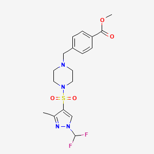 molecular formula C18H22F2N4O4S B10924467 methyl 4-[(4-{[1-(difluoromethyl)-3-methyl-1H-pyrazol-4-yl]sulfonyl}piperazin-1-yl)methyl]benzoate 