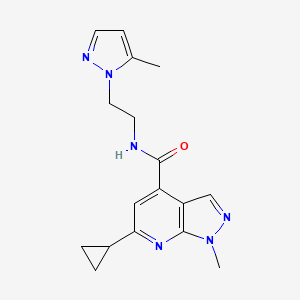 molecular formula C17H20N6O B10924486 6-cyclopropyl-1-methyl-N-[2-(5-methyl-1H-pyrazol-1-yl)ethyl]-1H-pyrazolo[3,4-b]pyridine-4-carboxamide 