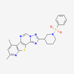 molecular formula C23H22N6O2S2 B10924499 4-[1-(benzenesulfonyl)piperidin-3-yl]-11,13-dimethyl-16-thia-3,5,6,8,14-pentazatetracyclo[7.7.0.02,6.010,15]hexadeca-1(9),2,4,7,10(15),11,13-heptaene 