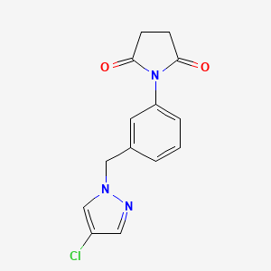 molecular formula C14H12ClN3O2 B10924560 1-{3-[(4-chloro-1H-pyrazol-1-yl)methyl]phenyl}pyrrolidine-2,5-dione 