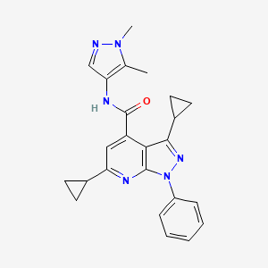 molecular formula C24H24N6O B10924635 3,6-dicyclopropyl-N-(1,5-dimethyl-1H-pyrazol-4-yl)-1-phenyl-1H-pyrazolo[3,4-b]pyridine-4-carboxamide 