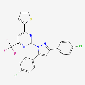 molecular formula C24H13Cl2F3N4S B10924711 2-[3,5-bis(4-chlorophenyl)-1H-pyrazol-1-yl]-4-(thiophen-2-yl)-6-(trifluoromethyl)pyrimidine 