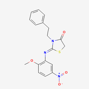 molecular formula C18H17N3O4S B10924749 (2Z)-2-[(2-methoxy-5-nitrophenyl)imino]-3-(2-phenylethyl)-1,3-thiazolidin-4-one 