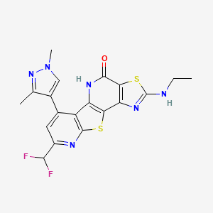 molecular formula C19H16F2N6OS2 B10924756 13-(difluoromethyl)-11-(1,3-dimethylpyrazol-4-yl)-4-(ethylamino)-5,16-dithia-3,8,14-triazatetracyclo[7.7.0.02,6.010,15]hexadeca-1(9),2(6),3,10(15),11,13-hexaen-7-one 