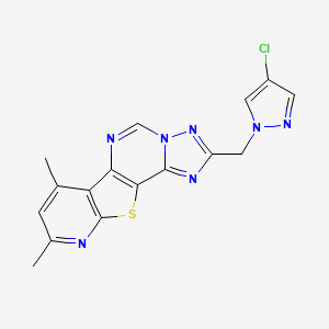 molecular formula C16H12ClN7S B10924761 4-[(4-chloropyrazol-1-yl)methyl]-11,13-dimethyl-16-thia-3,5,6,8,14-pentazatetracyclo[7.7.0.02,6.010,15]hexadeca-1(9),2,4,7,10(15),11,13-heptaene 