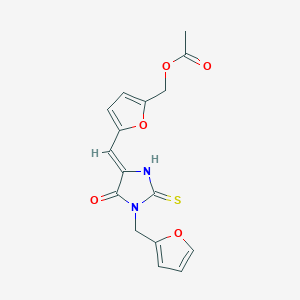 (5-{(Z)-[1-(furan-2-ylmethyl)-5-oxo-2-sulfanyl-1,5-dihydro-4H-imidazol-4-ylidene]methyl}furan-2-yl)methyl acetate